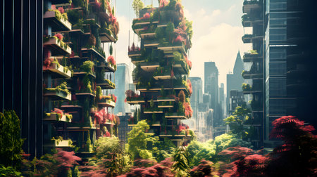 Green city and skyscrapers as a concept of environmental conservation.の素材