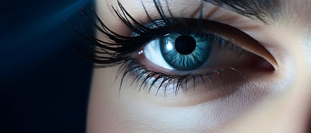 Close-up of beautiful woman's blue eye with long eyelashesの素材