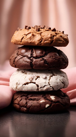 Chocolate cookies on a dark background. Selective focus. Toned.の素材