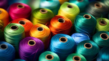 Colorful spools of thread as a background. Selective focusの素材