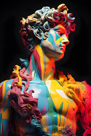 Portrait of a woman with colorful make-up and body artの素材