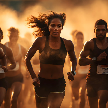Group of people running at the Stockholm Half Marathon.の素材