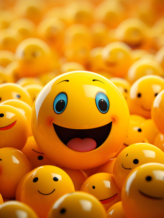 Smiley face on a group of yellow balls. 3d illustrationの素材