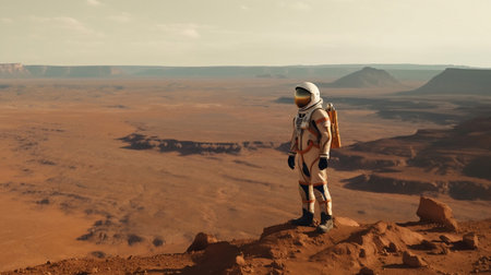 Astronaut in a desert landscape. 3D Rendering.の素材