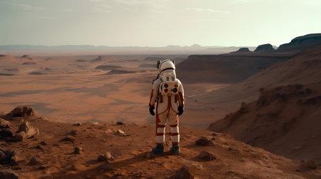 Astronaut in the desert. 3d render. Science fiction.の素材