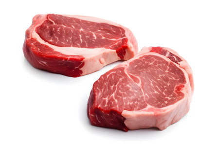 Raw T-bone steak isolated on white background. Raw beef meat.の素材