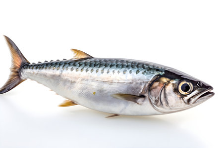 Fresh mackerel fish isolated on a white background. Studio shot.の素材