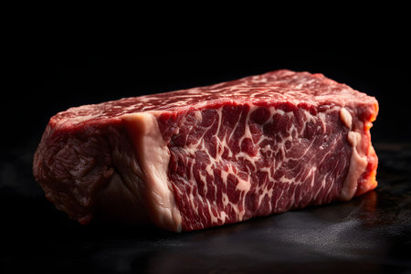 Raw fresh wagyu beef steak on black background, top viewの素材
