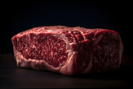 Raw fresh marbled beef steak on black background. Toned.の素材