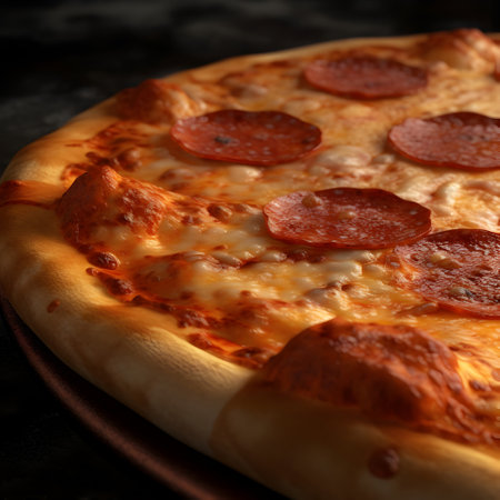 Pepperoni pizza on a black background. Close-up.の素材