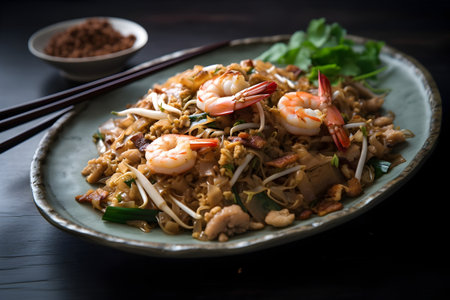 stir-fried rice noodles with shrimps - Asian food styleの素材