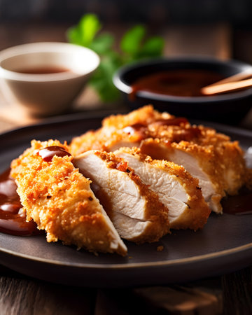 Fried pork cutlet with soy sauce. Japanese food style.の素材