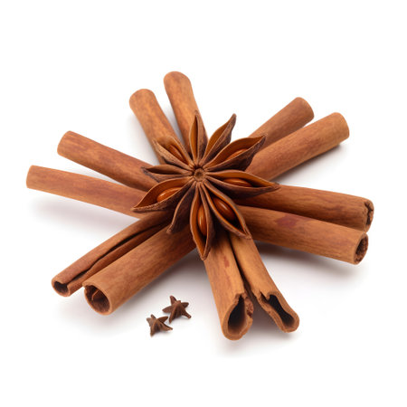 cinnamon sticks and star anise spice isolated on white background close upの素材
