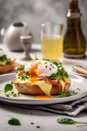 Eggs benedict with hollandaise sauce and poached eggの素材