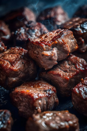 Beef steaks on a barbecue grill. Selective focus.の素材