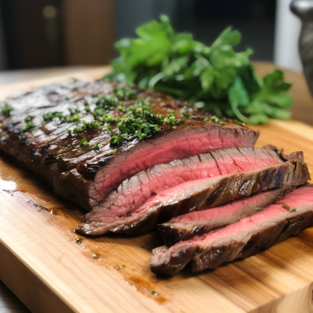 roast beef with parsley on wooden board, shallow dofの素材