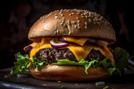 Cheeseburger with beef patty, cheese, onion and lettuceの素材