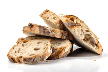Sliced ciabatta bread isolated on a white backgroundの素材