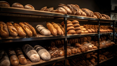 Bread in a bakery shop. Bakery products in a bakeryの素材