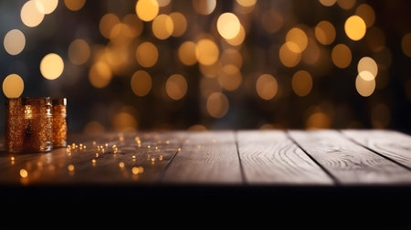 Christmas background with golden lights and bokeh. Christmas greeting card.の素材