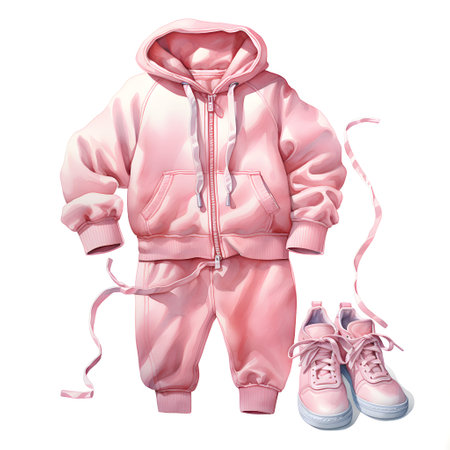 Children's pink jumpsuit and sneakers isolated on a white background.の素材