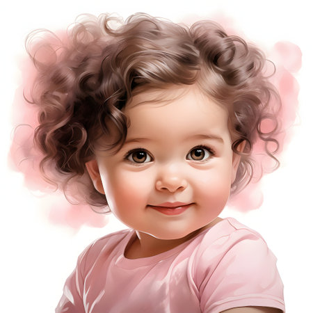 Portrait of a cute little girl with curly hair. Isolated on white background.の素材