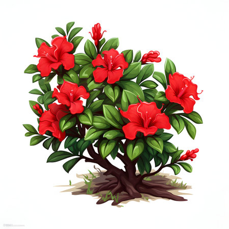 Illustration of a red azalea tree isolated on white backgroundの素材