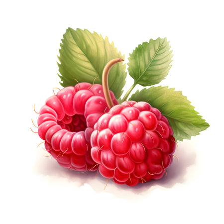 Raspberry with leaves isolated on white background. Realistic vector illustration.の素材