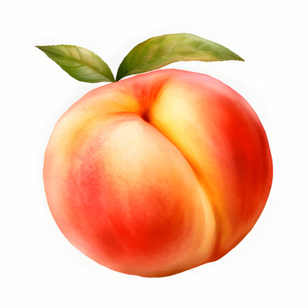 Peach with leaf isolated on white background. Realistic vector illustration.の素材