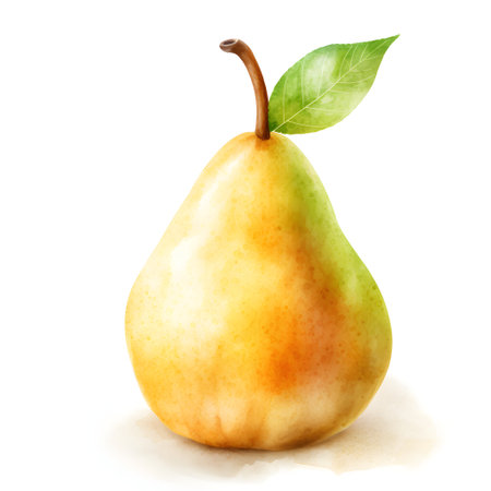 Ripe pear with leaf isolated on white background. Realistic vector illustration.の素材