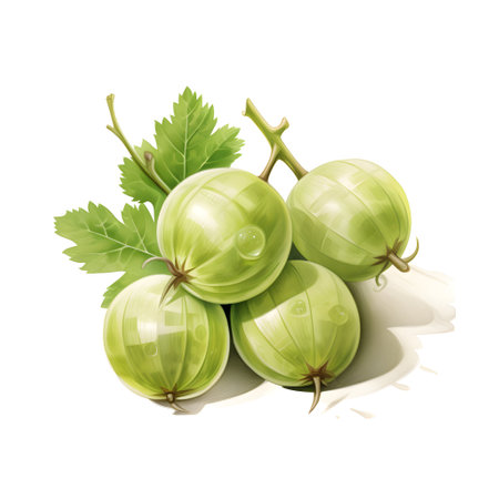 Gooseberries with leaves isolated on white background. Vector illustration.の素材