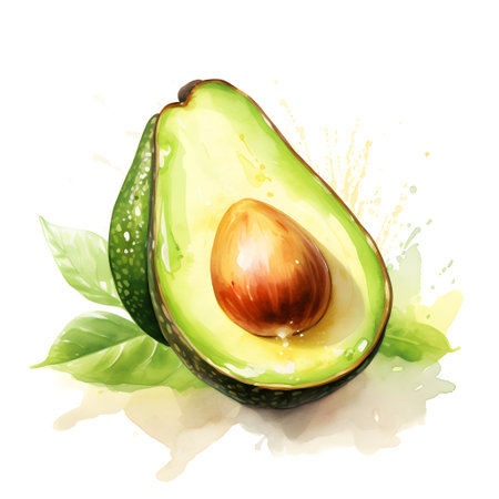 Avocado isolated on white background. Hand drawn watercolor illustration.の素材