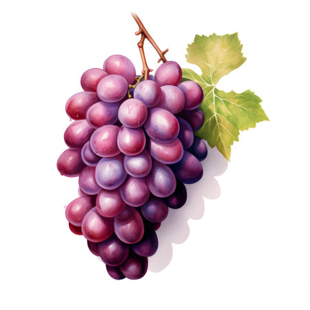 Grape with leaf isolated on white background. Watercolor illustration.の素材