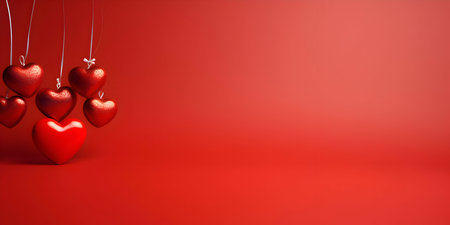 Valentine's day background with red hearts on red background.の素材