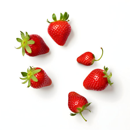 Strawberry isolated on white background. Flat lay, top viewの素材