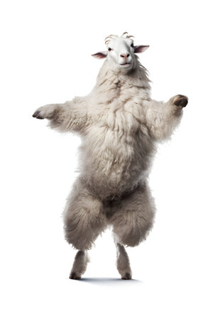 Sheep jumping in front of a white studio background, isolated imageの素材