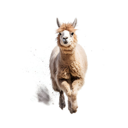 Alpaca, Vicugna pacos, jumping isolated on white backgroundの素材