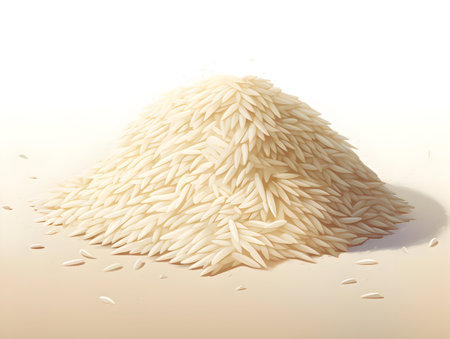 Rice on a white background. 3d rendering. Computer digital drawing.の素材