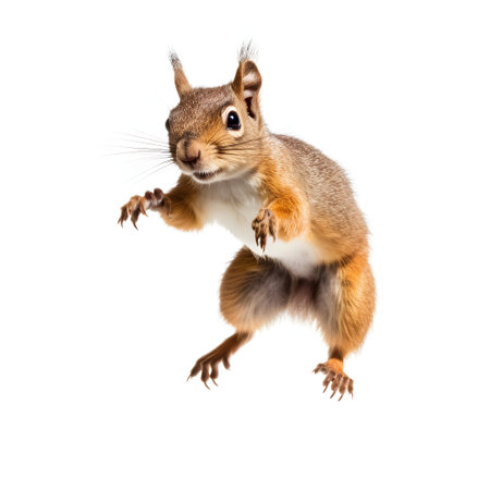 Eurasian red squirrel isolated on a white background, side viewの素材