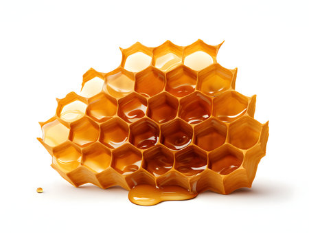 Honeycomb with honey isolated on white background. 3d illustrationの素材