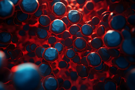 3d rendering of abstract background with red and blue cells in veinの素材