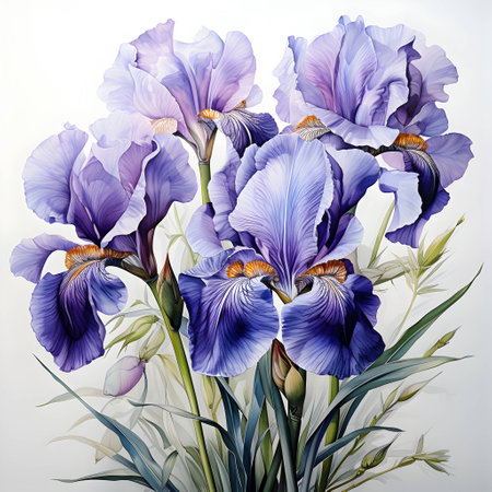 Blue iris flowers on a white background. Watercolor illustration.の素材