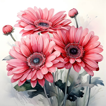 Beautiful gerbera flowers, watercolor painting on white backgroundの素材