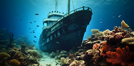 Sunken ship in the Red Sea. 3D illustrations.の素材