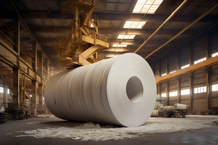 Rolls of rolled paper in a factory. 3d rendering.の素材