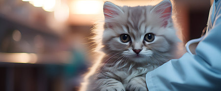 Close-up of female veterinarian examining a persian cat in clinicの素材