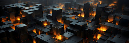 Abstract 3d rendering of a futuristic city. Futuristic city with glowing cubes.の素材