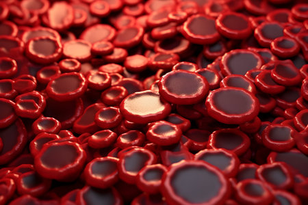 Red blood cells background. 3d render. Red blood cells background.の素材