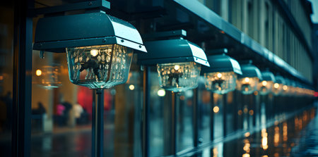 Lanterns in the street at night. Retro style.の素材