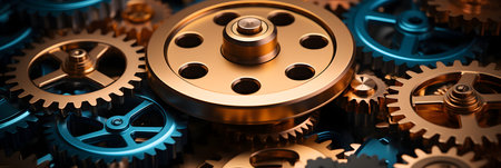 Metal gears and cogwheels. Industrial background. 3d illustrationの素材